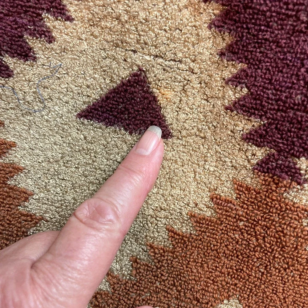 2 Vintage Southwestern Geometric Bath Towels Brown Aztec Desert Serrated Print